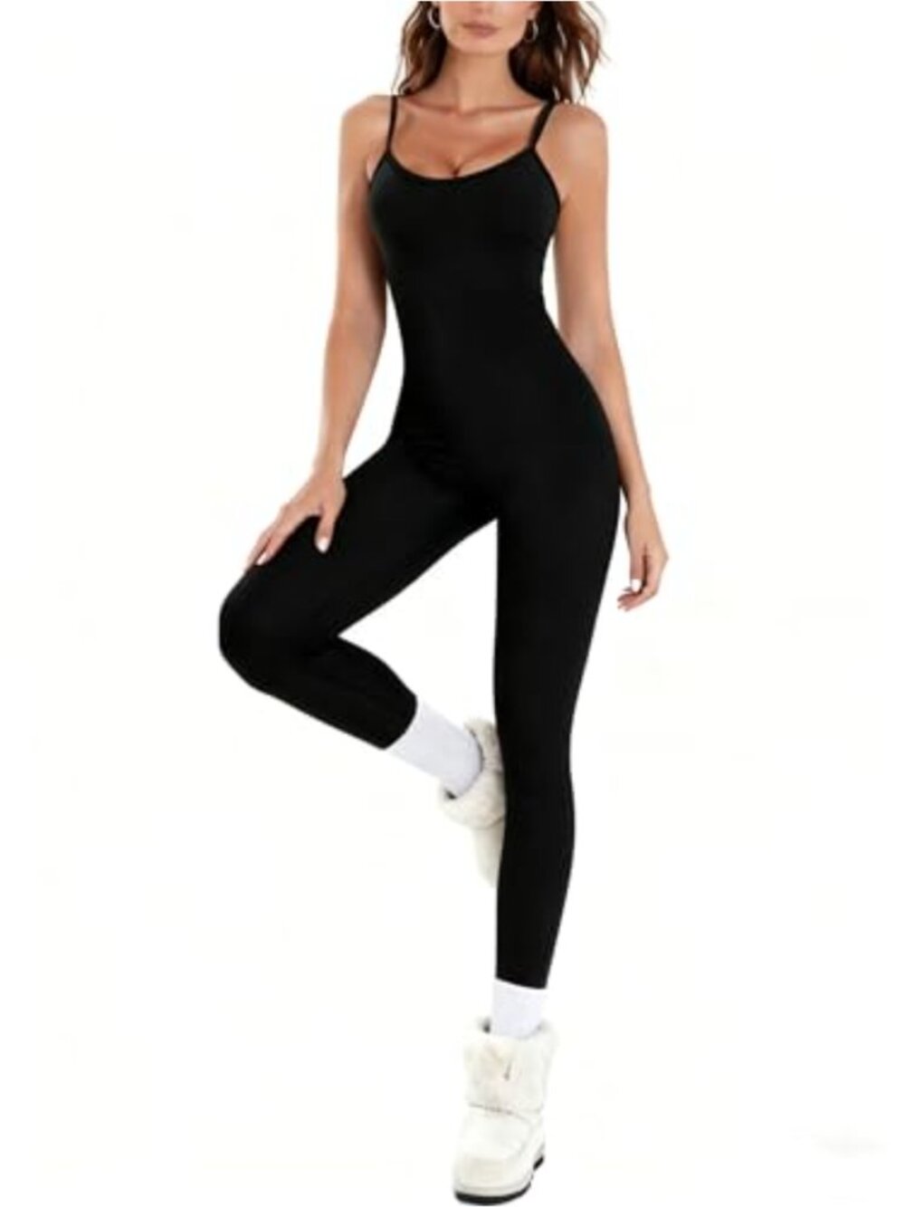 Sunzel Sleeveless Jumpsuit Adjustable Spaghetti Strap Bodysuit for Yoga Workout
